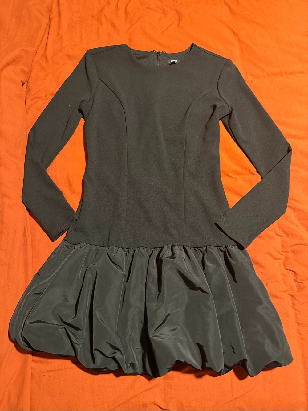 Express Black Long-Sleeve Bubble Hem Dress